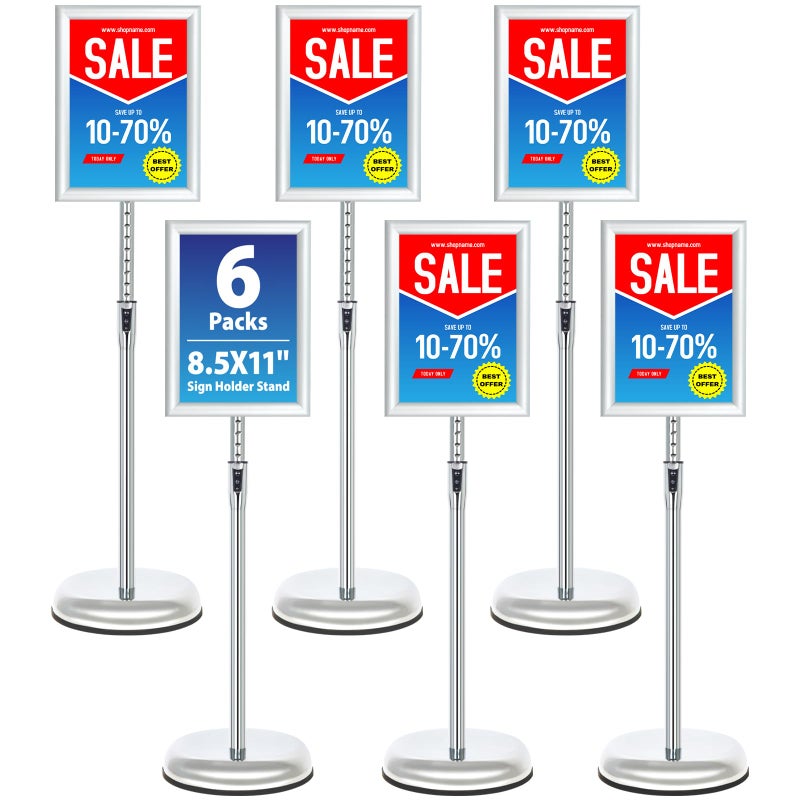 VAIIGO Pedestal Poster Sign Stand, Adjustable Aluminum 8.5 x 11 Floor Standing Sign Holder for Vertical and Horizontal View Sign Displayed, Silver - Image 1